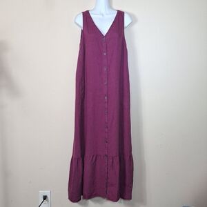 J.Jill Womens Mulberry Sleeveless Button-Front Linen Midi Dress Size M
